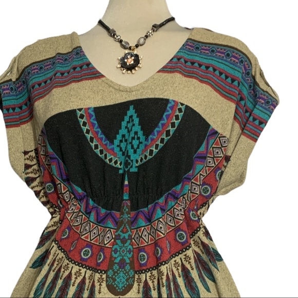 FOREVER 21  Beige Print Ethnic Long Blouse Size L - Picture 8 of 11